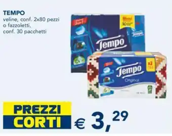 Esselunga TEMPO veline, conf. 2x80 pezzi o fazzoletti, conf. 30 pacchetti offerta