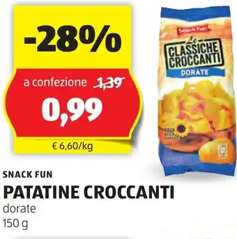 ALDI SNACK FUN PATATINE CROCCANTI dorate 150 g offerta