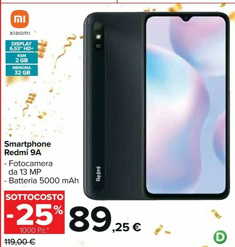 Smartphone redmi 9a offerta di Carrefour Market
