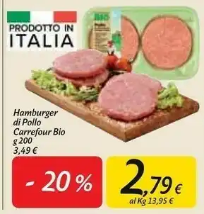Carrefour Market Carrefour - hamburger di pollo biologico 200 g(ml) offerta