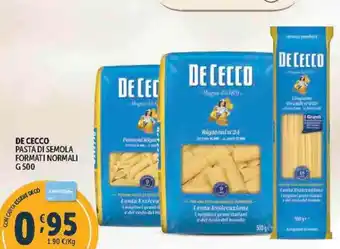 Deco Supermercati DE CECCO PASTA DI SEMOLA FORMATI NORMALI G 500 offerta