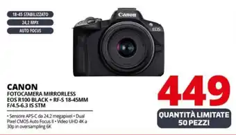 Comet CANON FOTOCAMERA MIRRORLESS EOS R100 BLACK + RF-S 18-45MM F/4.5-6.3 IS STM offerta