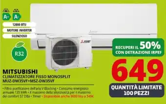 Comet MITSUBISHI CLIMATIZZATORE FISSO MONOSPLIT MUZ-DW35VF+MSZ-DW35VF offerta