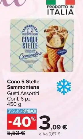Carrefour Market Cono 5 Stelle Sammontana Gusti Assortiti Conf. 6 pz 450 g offerta