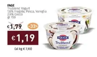 Prezzemolo e Vitale FAGE Trublend Yogurt 1,6% Fragola, Pesca, Vaniglia 2,6% Cocco gr 150 offerta