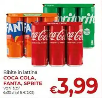 Bibite in lattina COCA COLA, FANTA, SPRITE vari tipi 6 x 33 cl