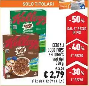 Conad CEREALI COCO POPS KELLOGG'S vari tipi 330 g offerta