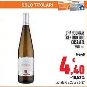 Conad CHARDONNAY TRENTINO DOC COSTALTA 750 ml offerta