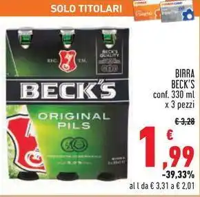Conad BIRRA BECK'S conf. 330 ml x 3 pezzi offerta