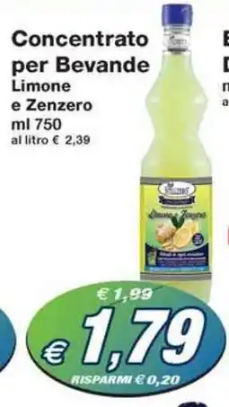 Prix Quality Concentrato per Bevande Limone e Zenzero ml 750 offerta