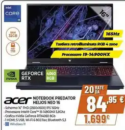 Expert acer NOTEBOOK PREDATOR HELIOS NEO 16 offerta