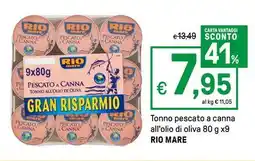 Iper La Grande Tonno pescato a canna all'olio di oliva 80 g x9 RIO MARE offerta