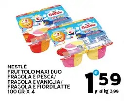 Extra Supermercati NESTLÈ FRUTTOLO MAXI DUO FRAGOLA E PESCA/ FRAGOLA E VANIGLIA/ FRAGOLA E FIORDILATTE 100 GR X 4 offerta
