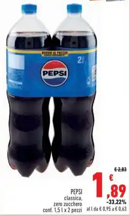 Conad PEPSI classica, zero zucchero conf. 1,5 l x 2 pezzi offerta