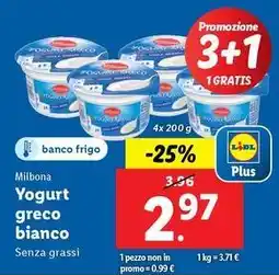 Lidl Milbona Yogurt greco bianco 4 x 200 g offerta