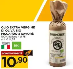 Alì Supermercati OLIO EXTRA VERGINE DI OLIVA BIO PICCARDO & SAVORÈ 100% Italiano - cl 75 offerta