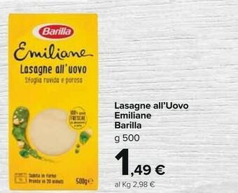 Carrefour Market Emiliane lasagne all'uovo 500 g(ml) offerta