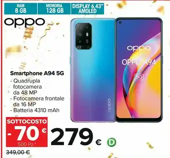 A94 5g a94 smartphone 5g, 173g, display 6.43" fhd+ amoled, 4 fotocamere 48mp, ram 8gb espandibile fino a 13gb+rom 128gb, batt