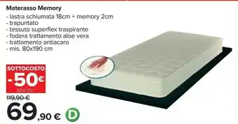 Carrefour Materasso memory offerta