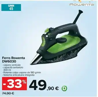 Carrefour Eco intelligence dw6030 ferro da stiro a vapore, 2500 w, plastica, nero/verde offerta
