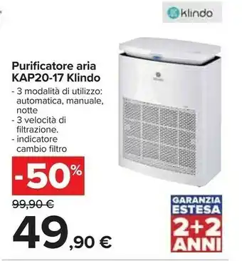 Carrefour Klindo purificatore aria kap20-17 offerta
