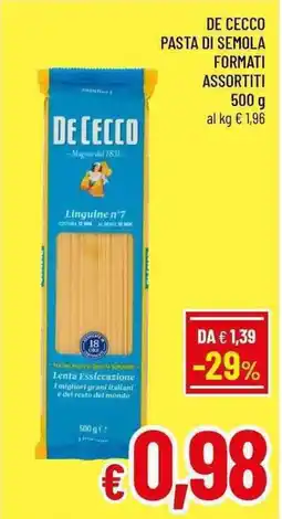A&O DE CECCO PASTA DI SEMOLA FORMATI ASSORTITI 500 g offerta