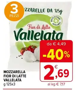 Iperal MOZZARELLA FIOR DI LATTE VALLELATA g 125x3 offerta