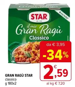 Iperal GRAN RAGÙ STAR classico g 180x2 offerta