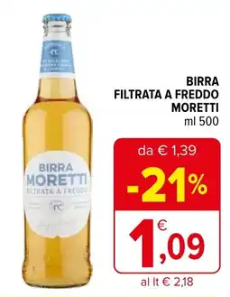 Iperal BIRRA FILTRATA A FREDDO MORETTI ml 500 offerta