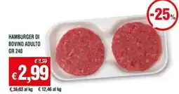 Banco Fresco HAMBURGER DI BOVINO ADULTO gr 240 offerta
