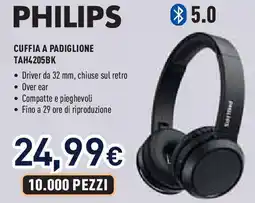 Unieuro PHILIPS CUFFIA A PADIGLIONE TAH4205BK offerta
