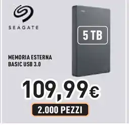 Unieuro SEAGATE MEMORIA ESTERNA BASIC USB 3.0 offerta