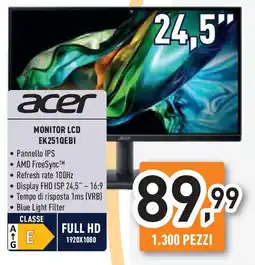 Unieuro acer MONITOR LCD EK251QEBI offerta