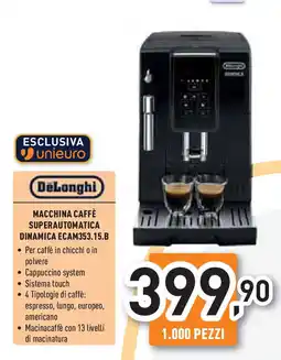 Unieuro DeLonghi MACCHINA CAFFÈ SUPERAUTOMATICA DINAMICA ECAM353.15.B offerta