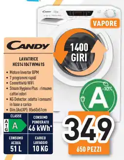 Unieuro CANDY LAVATRICE HES14104TWM61S offerta