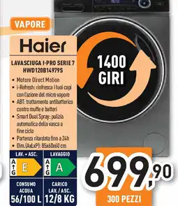 Unieuro Haier LAVASCIUGA I-PRO SERIE 7 HWD120B14979S offerta
