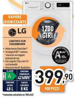 Unieuro LG LAVATRICE SLIM F2R3S08NSWW offerta