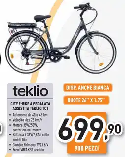 Unieuro teklio CITY E-BIKE A PEDALATA ASSISTITA TEKLIO TC1 offerta
