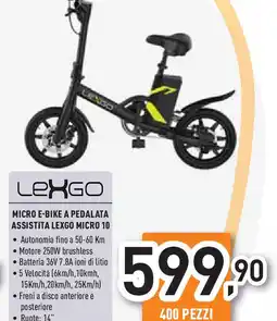 Unieuro MICRO E-BIKE A PEDALATA ASSISTITA LEXGO MICRO 10 offerta