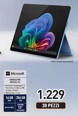 Unieuro Microsoft SURFACE PRO COPILOT+ PC offerta