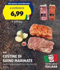 ALDI BBQ COSTINE DI SUINO MARINATE sale e pepe/paprica e rosmarino 700 g offerta