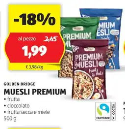 ALDI GOLDEN BRIDGE MUESLI PREMIUM 500 g offerta