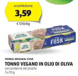 ALDI FRINSA ORIGINAL FIISK TONNO VEGANO IN OLIO DI OLIVA con proteine del pisello 3 x 70 g offerta