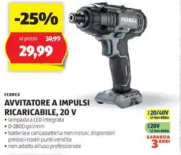 ALDI FERREX AVVITATORE A IMPULSI RICARICABILE, 20 V offerta