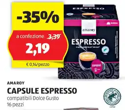 ALDI AMAROY CAPSULE ESPRESSO compatibili Dolce Gusto 16 pezzi offerta