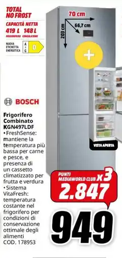 MediaWorld BOSCH Frigorifero Combinato KGN497LDF offerta