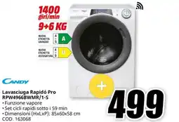 MediaWorld CANDY Lavasciuga Rapidó Pro RPW4966BWMR/1-S offerta