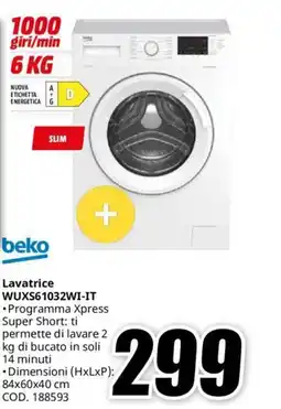 MediaWorld beko Lavatrice WUXS61032WI-IT offerta