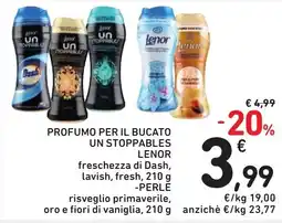 Spazio Conad PROFUMO PER IL BUCATO UN STOPPABLES LENOR freschezza di Dash, 210 _ PERLE 210 g offerta
