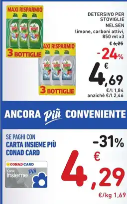 Spazio Conad DETERSIVO PER STOVIGLIE NELSEN limone, carboni attivi, 850 ml x3 offerta